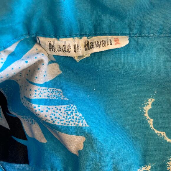 Vintage Bright Blue Hawaiian Shirt Made in USA - Men's Size Large - Picture 3 of 5